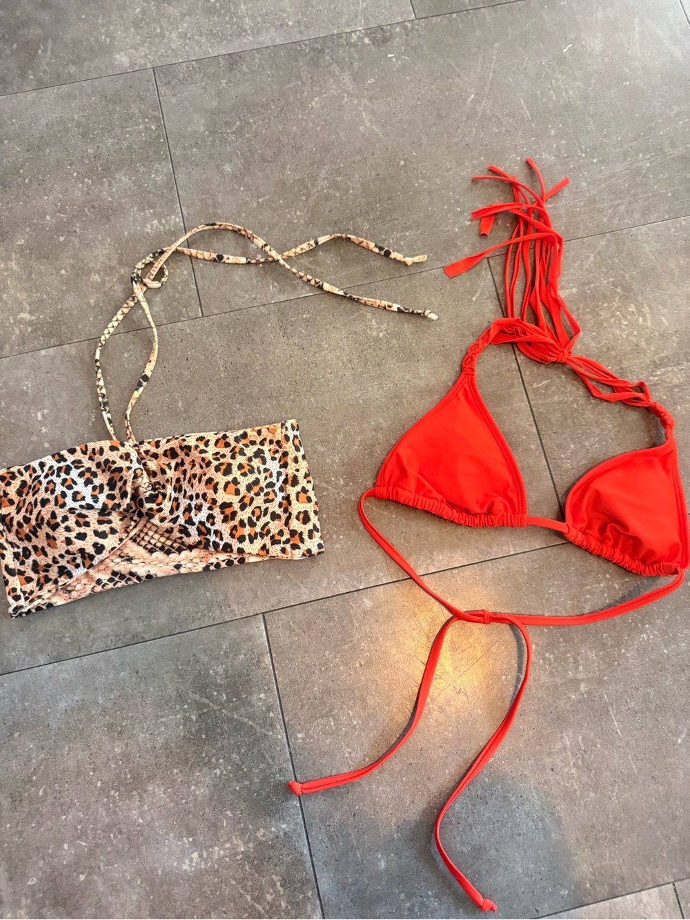 Red Triangle Bikini Top & Leopard Bandeau Swim Set